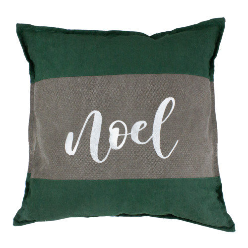 18" Green and Brown Suede "Noel" Christmas Square Throw Pillow - IMAGE 1