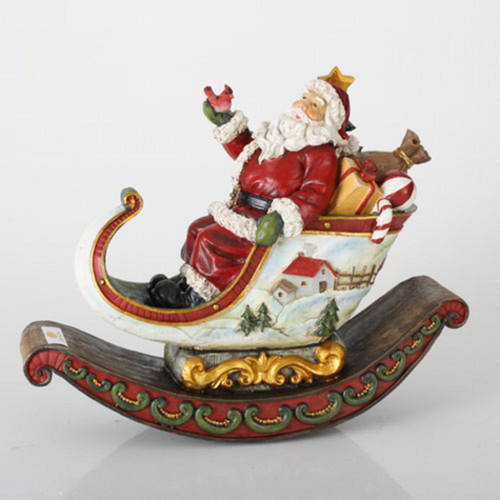 13" Red and White Rocking Sleigh with Santa Claus Christmas Tabletop Decor - IMAGE 1