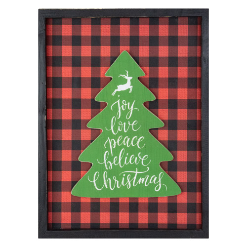 16" Red and Black Buffalo Plaid Christmas Tree Shadow Box Wall Plaque - IMAGE 1