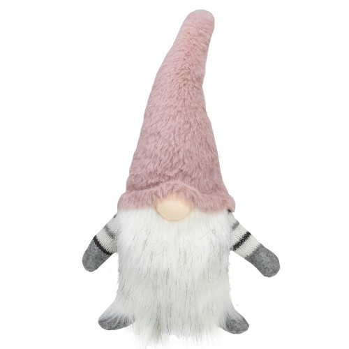 14" Pink and White Sitting Christmas Gnome with LED Lighter Nose - IMAGE 1