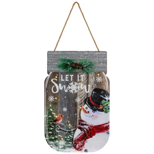 Snowman Mason Jar "Let It Snow" Christmas Wall Sign - 13.5" - IMAGE 1