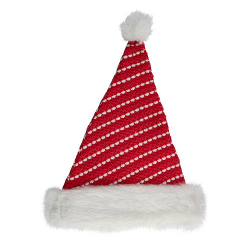 17" Red and White Striped Santa Hat With Pom Pom - IMAGE 1