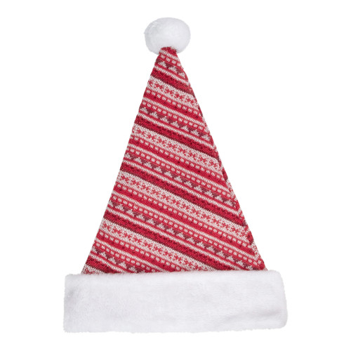 17" Red and White Nordic Striped Santa Hat With Pom Pom - IMAGE 1