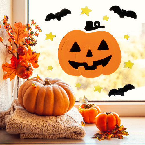 Jack O' Lantern and Bat Halloween Gel Window Clings - 18pc - IMAGE 1