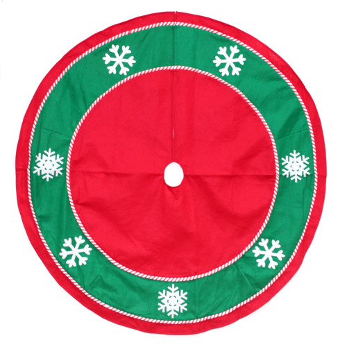 48" Red and Green Snowflakes Christmas Tree Skirt - IMAGE 1