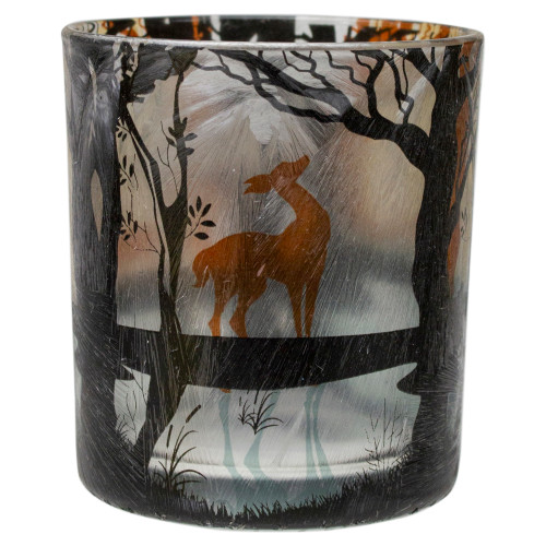 3" Hand Painted Forest and Deer Flameless Glass Candle Holder - IMAGE 1