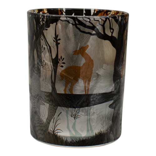 5" Hand Painted Forest and Deer Flameless Glass Candle Holder - IMAGE 1