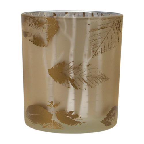 3" Shiny Gold and White Birch Leaves Flameless Glass Candle Holder - IMAGE 1