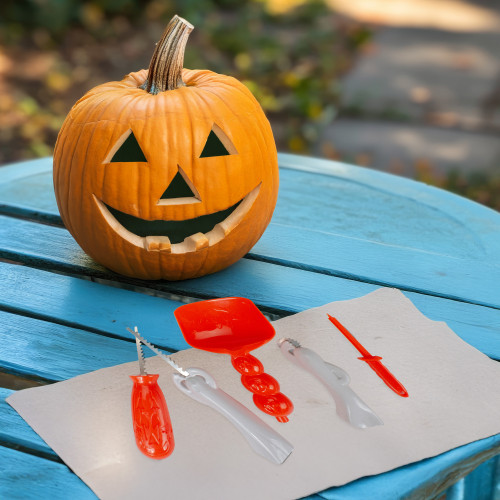 Halloween Pumpkin Carving Kit - 11" - White and Orange - 5-Piece - IMAGE 1
