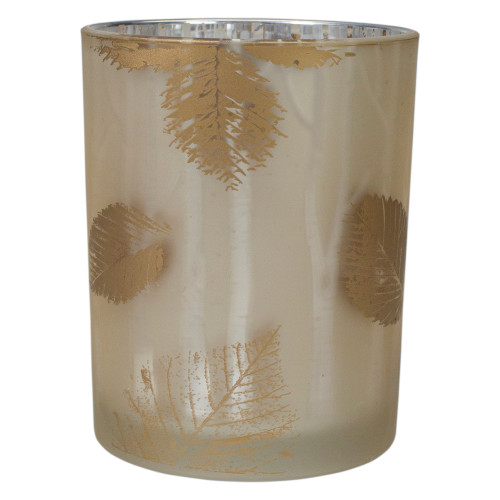 5" Matte Gold and White Birch Flameless Glass Candle Holder - IMAGE 1