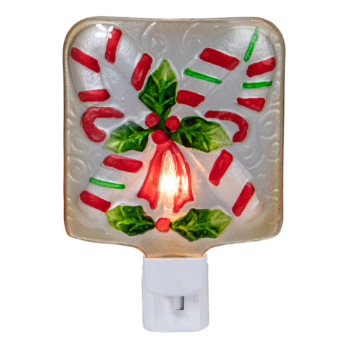 Candy Canes and Holly Glass Christmas Night Light - 4" - IMAGE 1