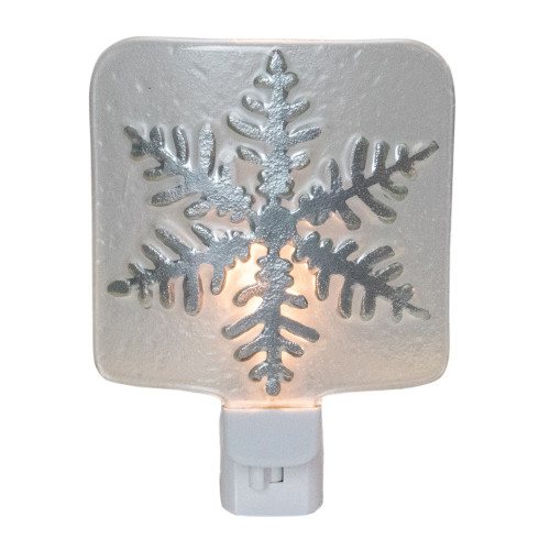 Silver Snowflake Glass Christmas Night Light - 4" - IMAGE 1