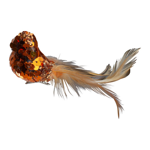 4.5" Right Facing Orange Sequined Bird Christmas Ornament - IMAGE 1