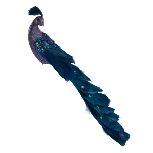 Glittered Peacock Christmas Clip-On Christmas Ornament - 14.75" - Purple and Blue - IMAGE 1