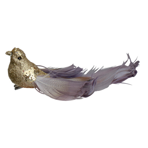 6.75" Gold Glittered and Sequined Clip-On Bird Christmas Ornament - IMAGE 1