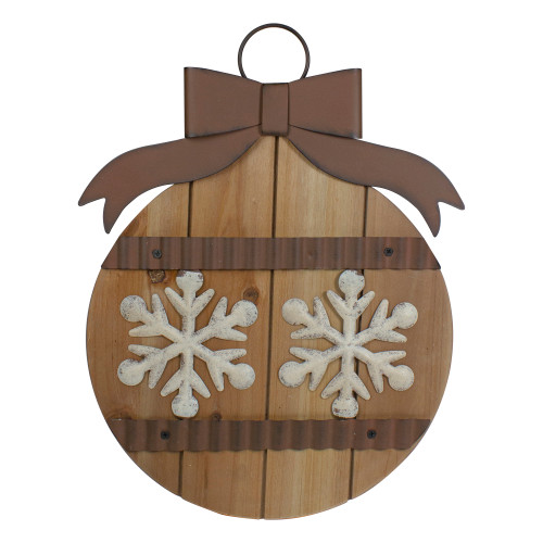 16" Rustic Brown Snowflakes Christmas Ornament Wall Sign - IMAGE 1