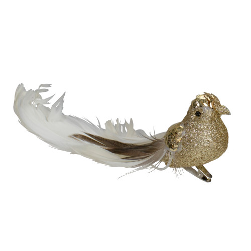6" Gold and White Embellished Bird With Clip Christmas Ornament - IMAGE 1
