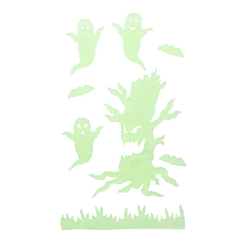 7-Piece Glow in the Dark Evil Tree and Ghosts Halloween Gel Window Clings - IMAGE 1