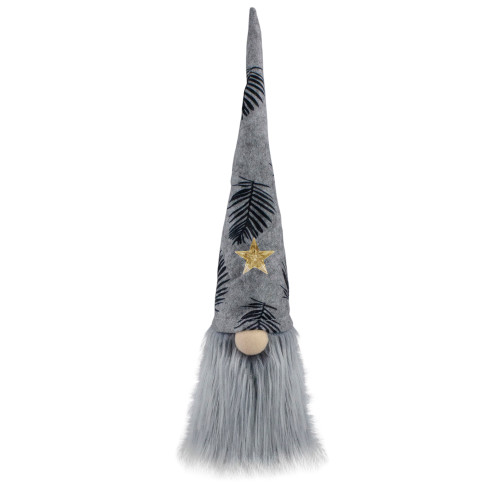Lighted Star Gnome with Palm Leaves Hat Christmas Decoration - 16" - Gray and Black - IMAGE 1