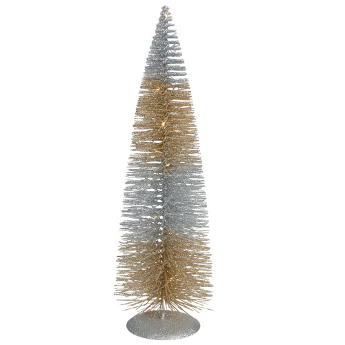 16" LED Lighted B/O Silver and Gold Sisal Christmas Tree - - Warm White Lights - IMAGE 1
