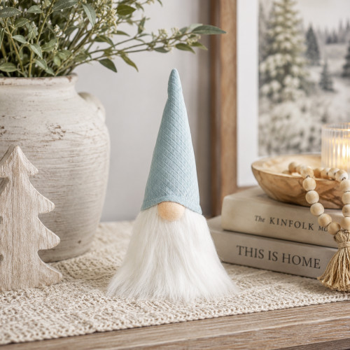 Plush Gnome with Pointy Hat Christmas Figure - 8" - Blue - IMAGE 1