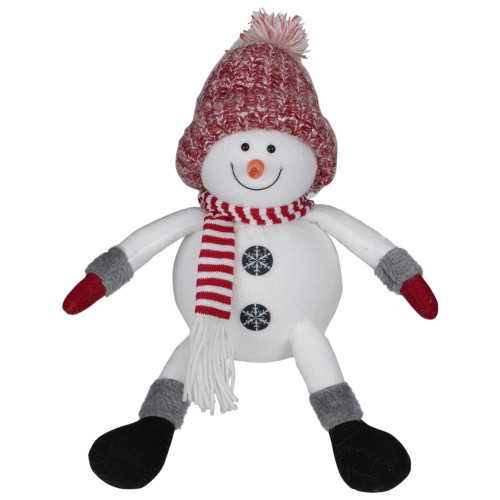 Sitting Winter Snowman Christmas Decoration - 16" - Red and White - IMAGE 1