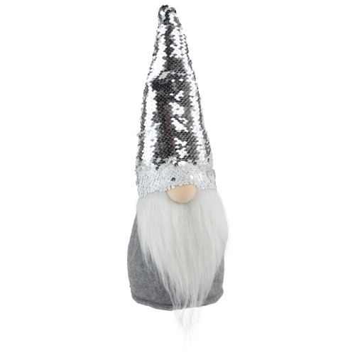 Standing Christmas Gnome with Flip Sequin Hat - 14" - Silver and Gray - IMAGE 1