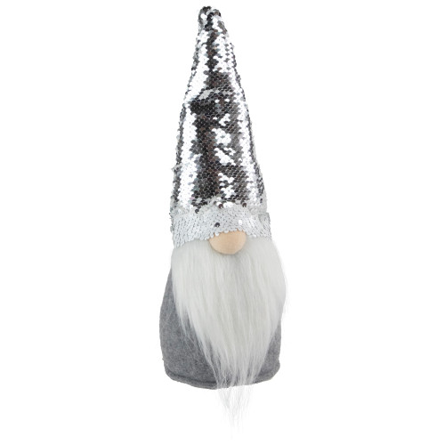14" Gray Standing Christmas Gnome with Silver Flip Sequin Hat - IMAGE 1