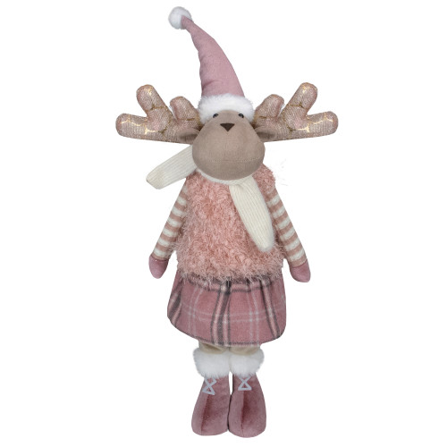 26" Pink and Beige Standing Girl Moose Christmas Tabletop Figurine - IMAGE 1