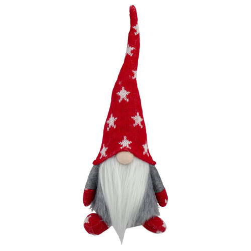 14" Red and White Furry Gray Gnome Standing Christmas Decoration - IMAGE 1