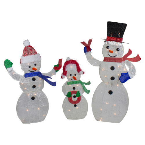 Set 3 Lighted Glittering Mesh Snowmen JOY Outdoor Christmas Decoration - IMAGE 1