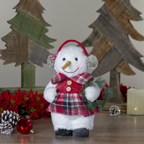 Plush Girl Snowman with Ear Muffs Christmas Figure - 9.5" - IMAGE 1