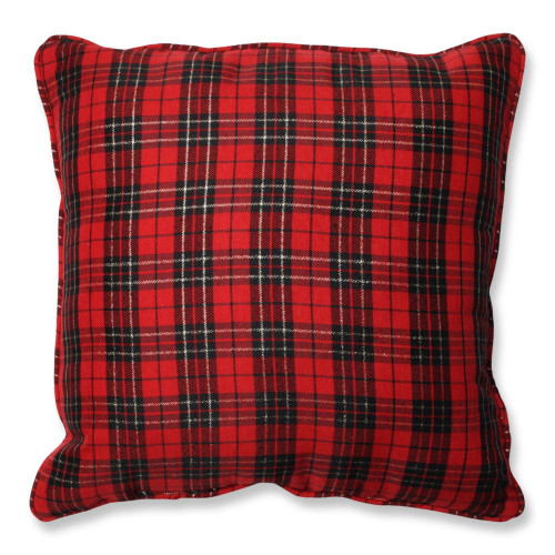 Traditional Plaid Christmas Square Throw Pillow - 16.5" - Red and Black - IMAGE 1