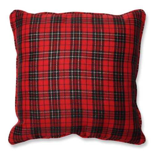 16.5" Red and Black Traditional Holiday Plaid Square Throw Pillow - IMAGE 1