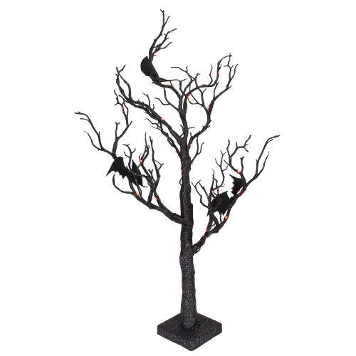 LED Lighted Glittered Halloween Tree with Bats - 26.5" - Orange Lights - IMAGE 1