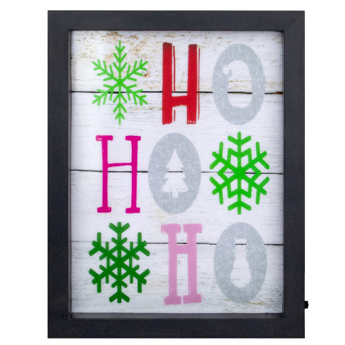 LED Lighted "HO, HO, HO" with Snowflakes Framed Christmas Wall Art - 9" - IMAGE 1