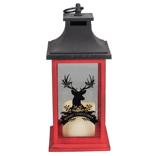 LED Lighted Flickering Candle Merry Christmas Deer Lantern - 13.75" - IMAGE 1