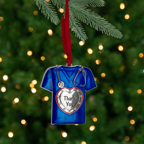 3" Silver Plated Blue Scrubs Christmas Ornament with 11 European Crystals - IMAGE 1