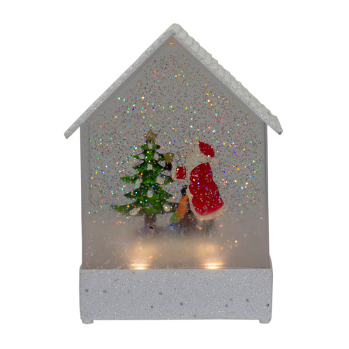 8.25" White and Red House Shaped Christmas Snow Globe - IMAGE 1