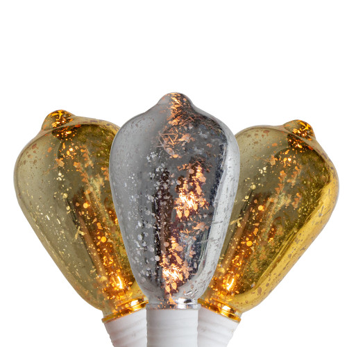 10ct Gold and Silver Mercury Glass Style Edison Christmas Lights - 5.25ft, White Wire - IMAGE 1