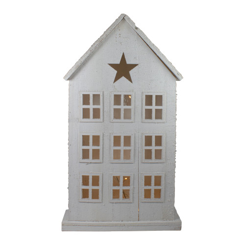 30" Snow-Covered Rustic White Wooden House Christmas Tabletop - IMAGE 1