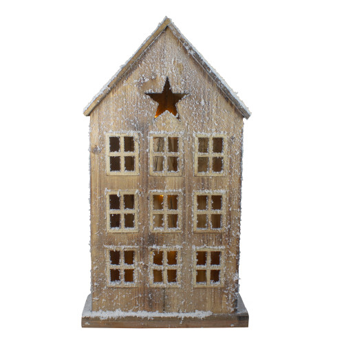 LED Lighted Snow Covered Rustic Wooden Christmas House - 30" - IMAGE 1