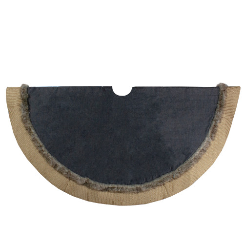 48" Rustic Burlap and Chambray Christmas Tree Skirt - IMAGE 1