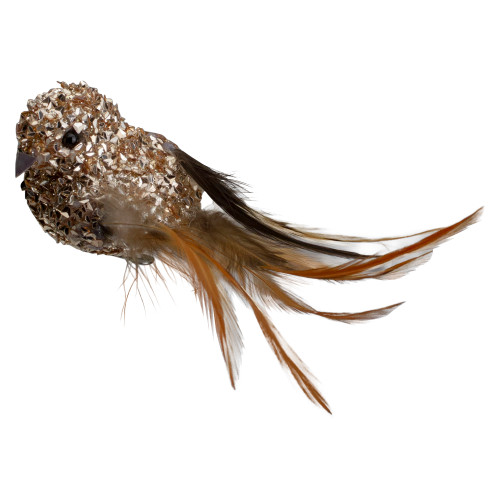 Sequin Left-Facing Bird Clip-on Christmas Ornament - 5.5" - Champagne Gold - IMAGE 1