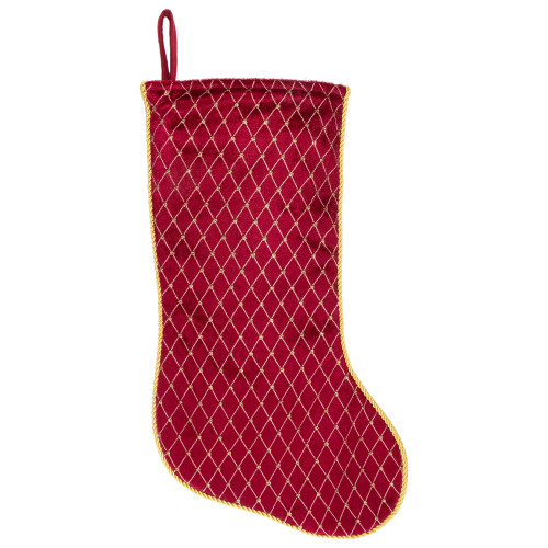 20" Red and Gold Diamond Pattern Christmas Stocking - IMAGE 1