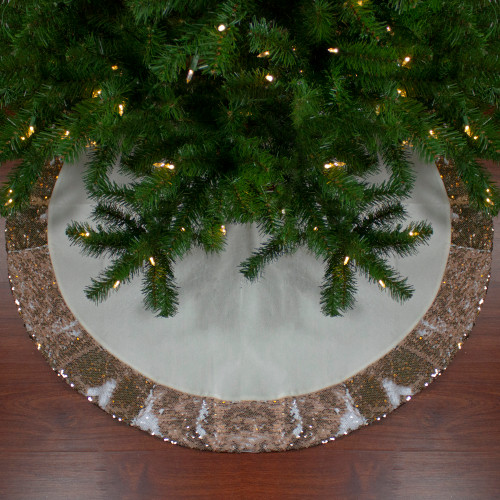 48" Rose Gold and White Reversible Sequin Trim Christmas Tree Skirt - IMAGE 1