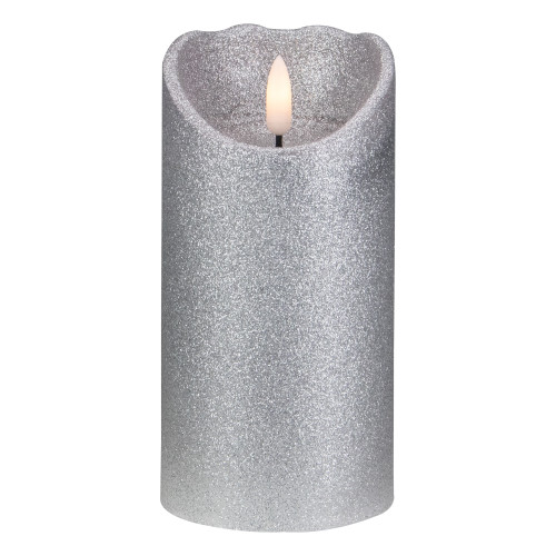6" LED Silver Glitter Flameless Christmas Décor Candle - IMAGE 1