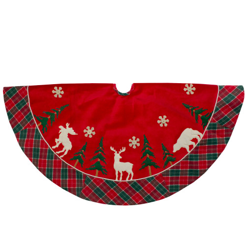 48-Inch Red and Green Velvet Plaid Christmas Tree Skirt - IMAGE 1