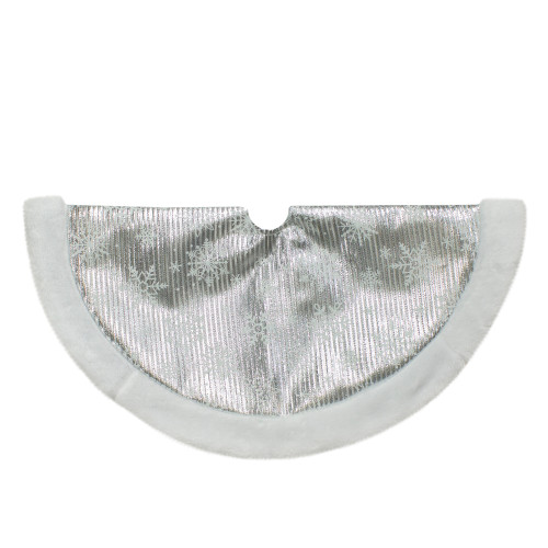 20-Inch Silver and White Metallic Snowflake Mini Christmas Tree Skirt - IMAGE 1