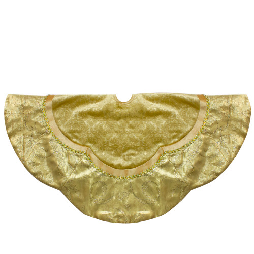 48-Inch Golden Scalloped Velvet Christmas Tree Skirt With a Metallic Trim - IMAGE 1